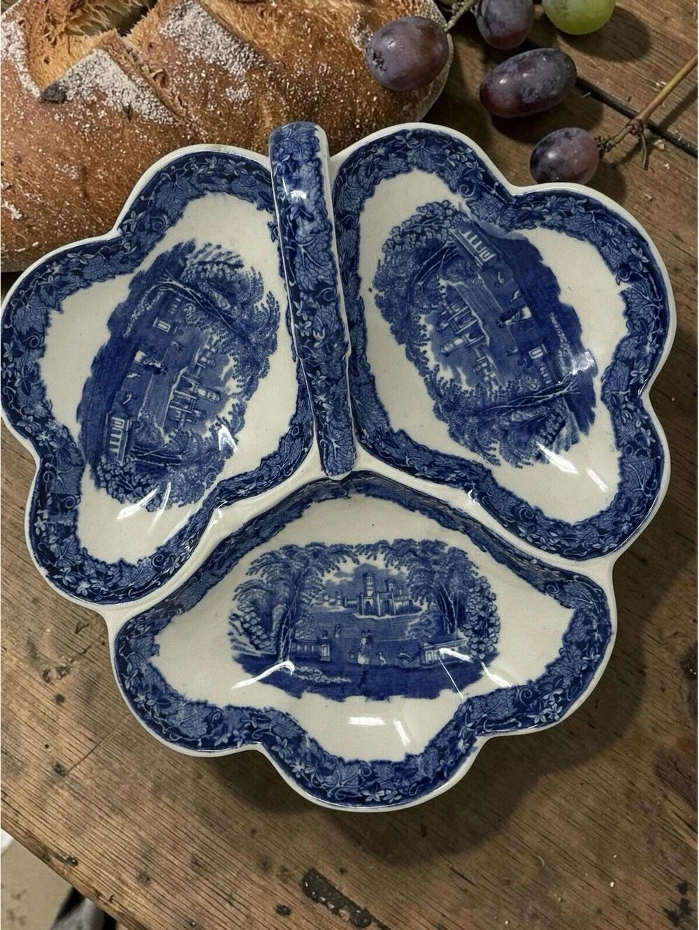 Mason's Blue Vista Divided Handled Serving Dish - English Ironstone